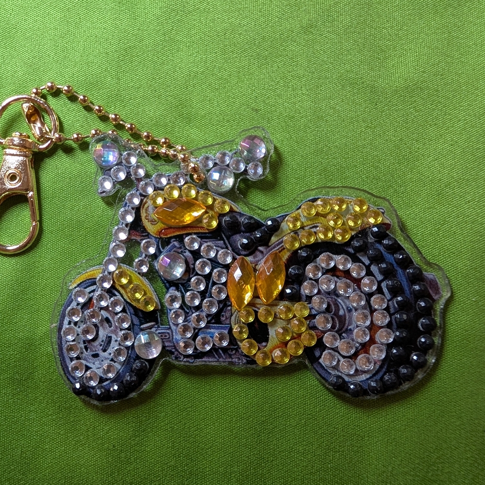 5 For $10 Double Sided Crystal Motorcycle Keychain with Gold Accents